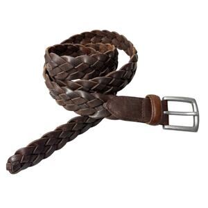 Eddie Bauer Leather Belt Mens 38 Brown Woven Silver Buckle Brass Braided Casual